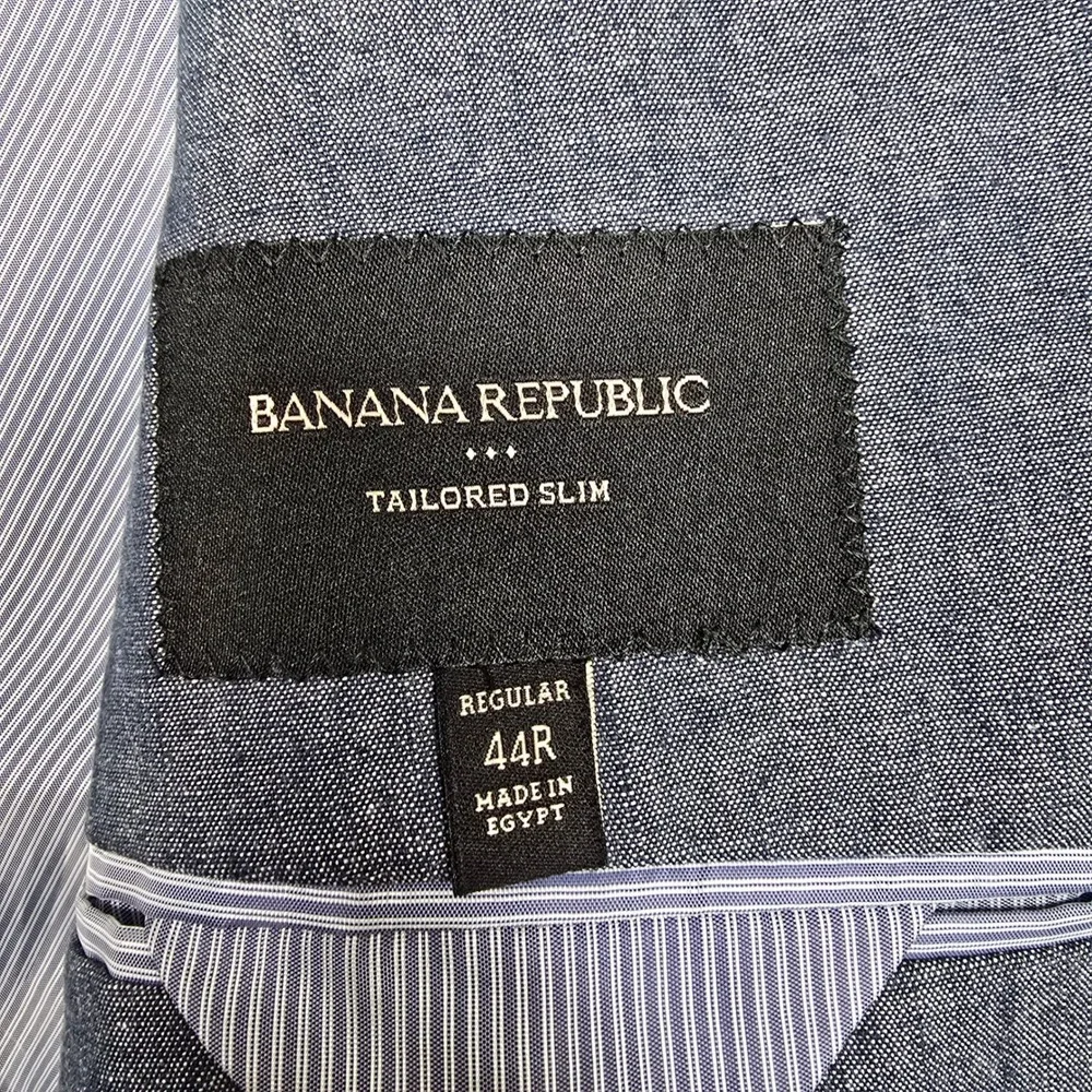 Banana Republic Chambray Blazer Mens 44R 44 Blue Cotton Tailored Slim Sport Coat